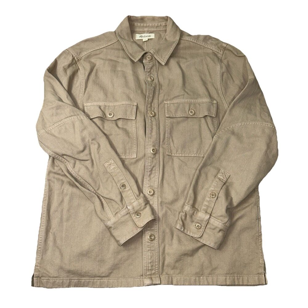 Madewell Garment Dyed Straight Hem Work Shirt L Boxy Fit Cotton Driftwood NR742